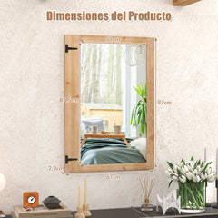 Espejo de Pared con Marco de Madera Abeto Espejo de 97 x 67 cm Montaje Vertical y Horizontal Decorativo para Dormitorio Salón Natural