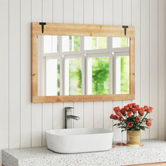 Espejo de Pared con Marco de Madera Abeto Espejo de 97 x 67 cm Montaje Vertical y Horizontal Decorativo para Dormitorio Salón Natural