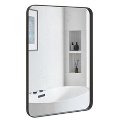 Espejo de Pared para Baño 50 x 80 cm Espejo Rectangular Colgante Moderno Enmarcado en Metal con Esquinas Redondeadas para Vestidor Negro