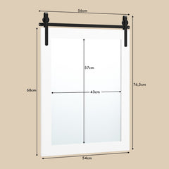 Espejo de Pared con Marco de Madera y Soporte de Metal Estilo de Puerta de Granero 6,5 x 56 cm Blanco