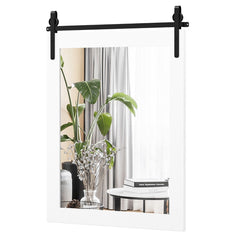 Espejo de Pared con Marco de Madera y Soporte de Metal Estilo de Puerta de Granero 6,5 x 56 cm Blanco