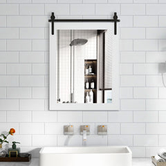 Espejo de Pared con Marco de Madera y Soporte de Metal Estilo de Puerta de Granero 6,5 x 56 cm Blanco