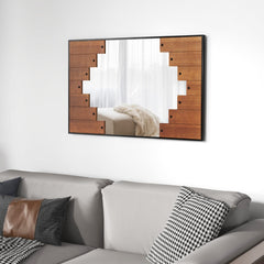 Espejo de Pared Rectangular con Marco en Forma de Llave de Piano Gancho Bidireccional para Sala de Estar Dormitorio 95 x 60 cm Negro