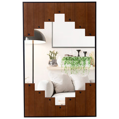 Espejo de Pared Rectangular con Marco en Forma de Llave de Piano Gancho Bidireccional para Sala de Estar Dormitorio 95 x 60 cm Negro