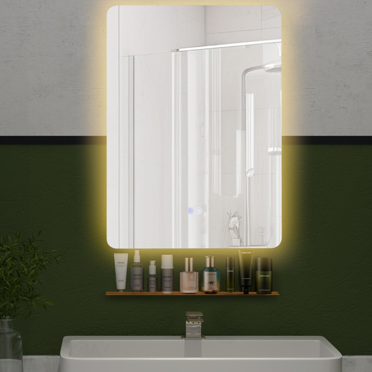 70 x 50 cm Espejo LED de Pared de Baño Espejo de Tocador con 3 Colores Regulación Continua Desempañado Automático Memoria Reflexión HD