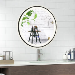 Espejo Redondo de Baño Tocador con Luz LED de 3 Colores Función de Memoria Desempañar Lectura de Tiempo y Temperatura 60 x 60 x 4 cm Plata