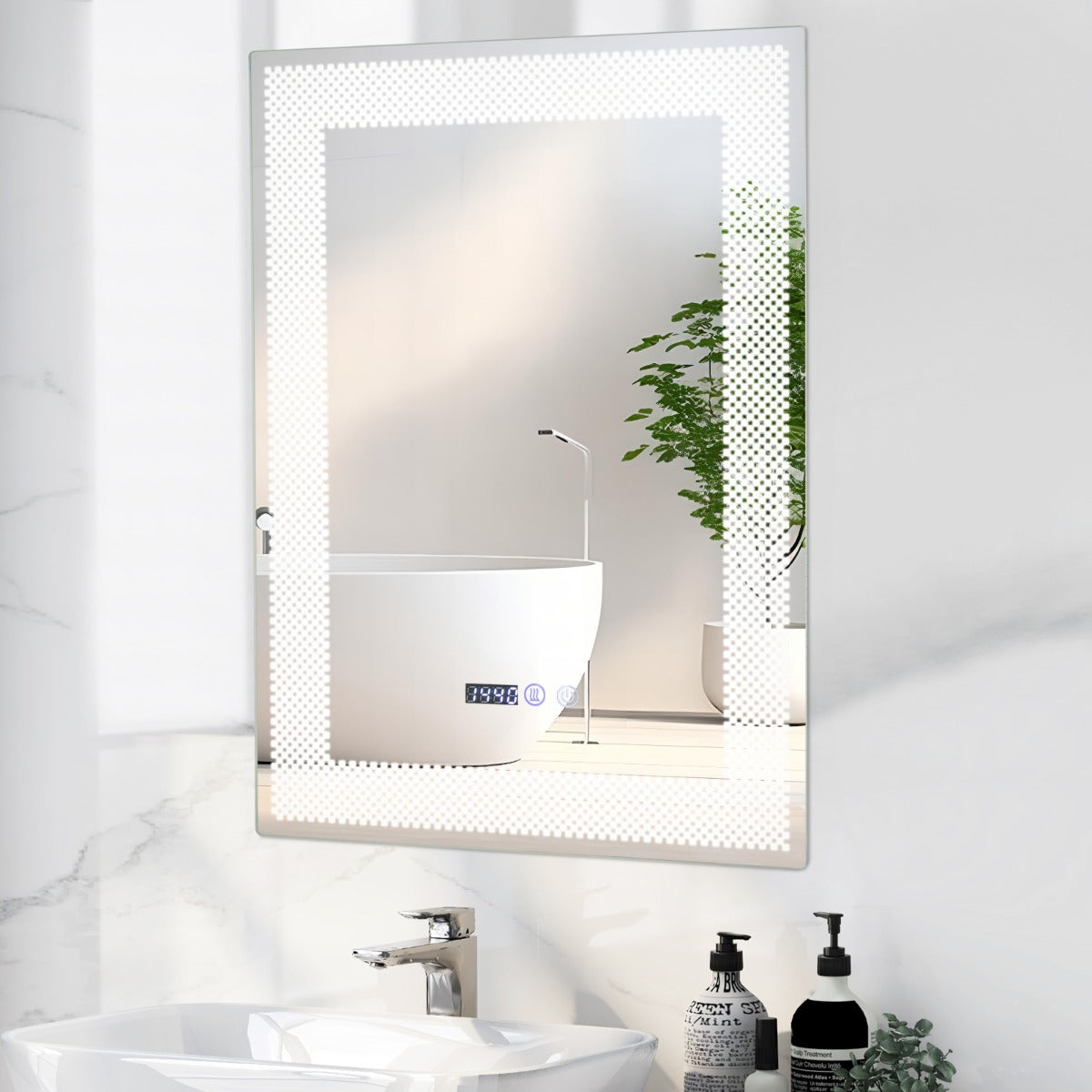 Espejo de pared LED HD Antivaho con 3 Luces de Color Memoria Lectura de Tiempo y Temperatura Espejo Inteligente para Baño 70 x 50 cm Plata