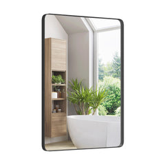 Espejo Rectangular de Baño de 76,5 cm para Pared con Película Prueba de Explosiones Marco de Metal Inoxidable de Esquina Redondeada