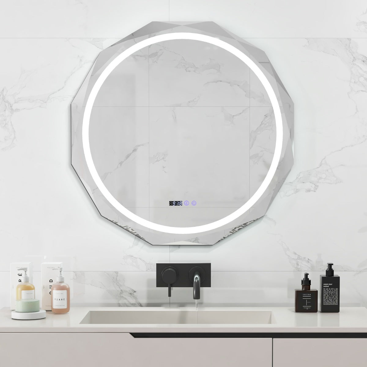 Espejo de Baño con LED Antivaho Espejo de Borde Biselado con 3 Colores de Temperatura a Prueba de Roturas Función de Memoria Botón Táctil