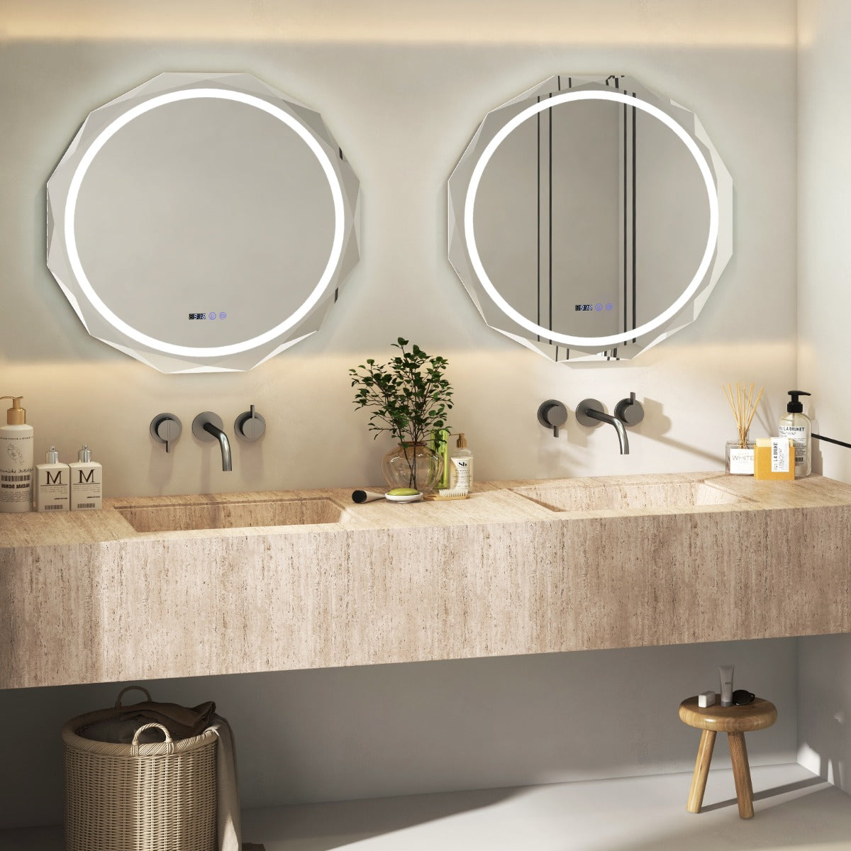 Espejo de Baño con LED Antivaho Espejo de Borde Biselado con 3 Colores de Temperatura a Prueba de Roturas Función de Memoria Botón Táctil