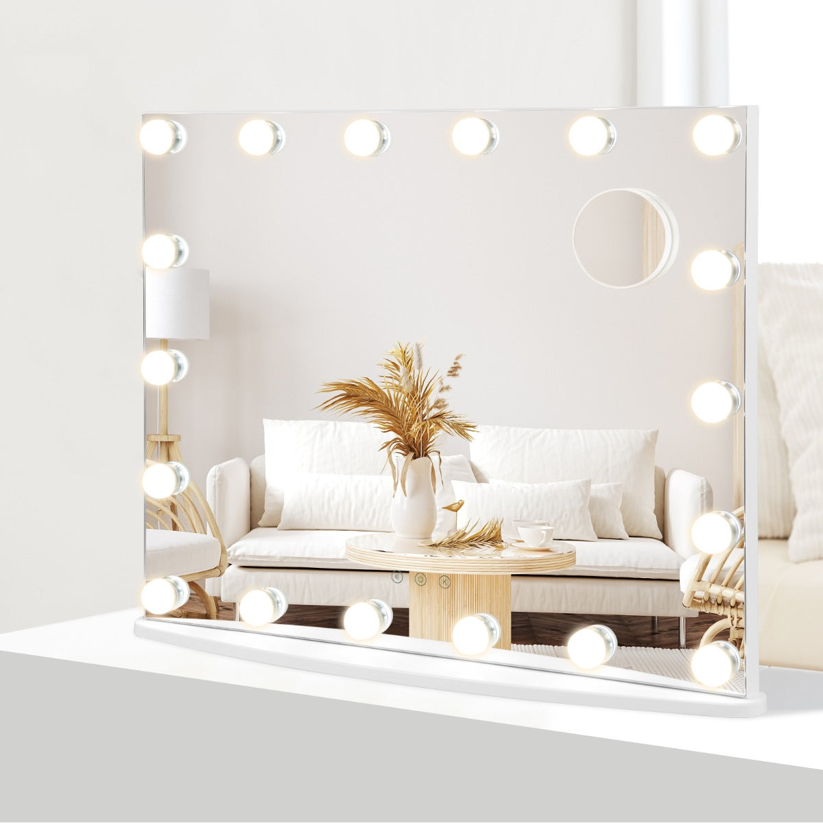 Espejo de Tocador con 18 Bombillas LED Regulables Espejo de Maquillaje iluminado de Mesa y de Pared 65 x 14 x 52,5 cm Blanco