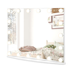 Espejo de Tocador con 18 Bombillas LED Regulables Espejo de Maquillaje iluminado de Mesa y de Pared 65 x 14 x 52,5 cm Blanco