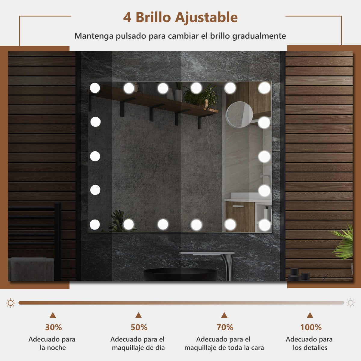 Espejo de Tocador con 18 Bombillas LED Regulables Espejo de Maquillaje iluminado de Mesa y de Pared 65 x 14 x 52,5 cm Blanco