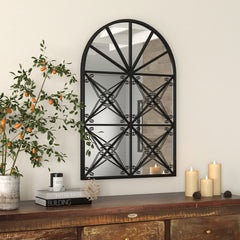 Espejo de Ventana Arqueado 58 x 87 cm Espejo Decorativo de Pared con Marco de Metal Colgante para Decoración de Ventana para Salón Negro