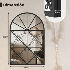 Espejo de Ventana Arqueado 58 x 87 cm Espejo Decorativo de Pared con Marco de Metal Colgante para Decoración de Ventana para Salón Negro