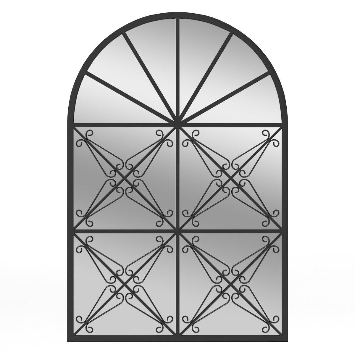 Espejo de Ventana Arqueado 58 x 87 cm Espejo Decorativo de Pared con Marco de Metal Colgante para Decoración de Ventana para Salón Negro