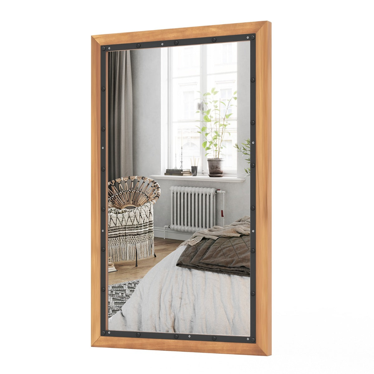 Espejo de Madera Rústico Espejo Decorativo Rectangular Montado en la Pared con Tablero Trasero 55 x 90 x 2,5 cm Natural