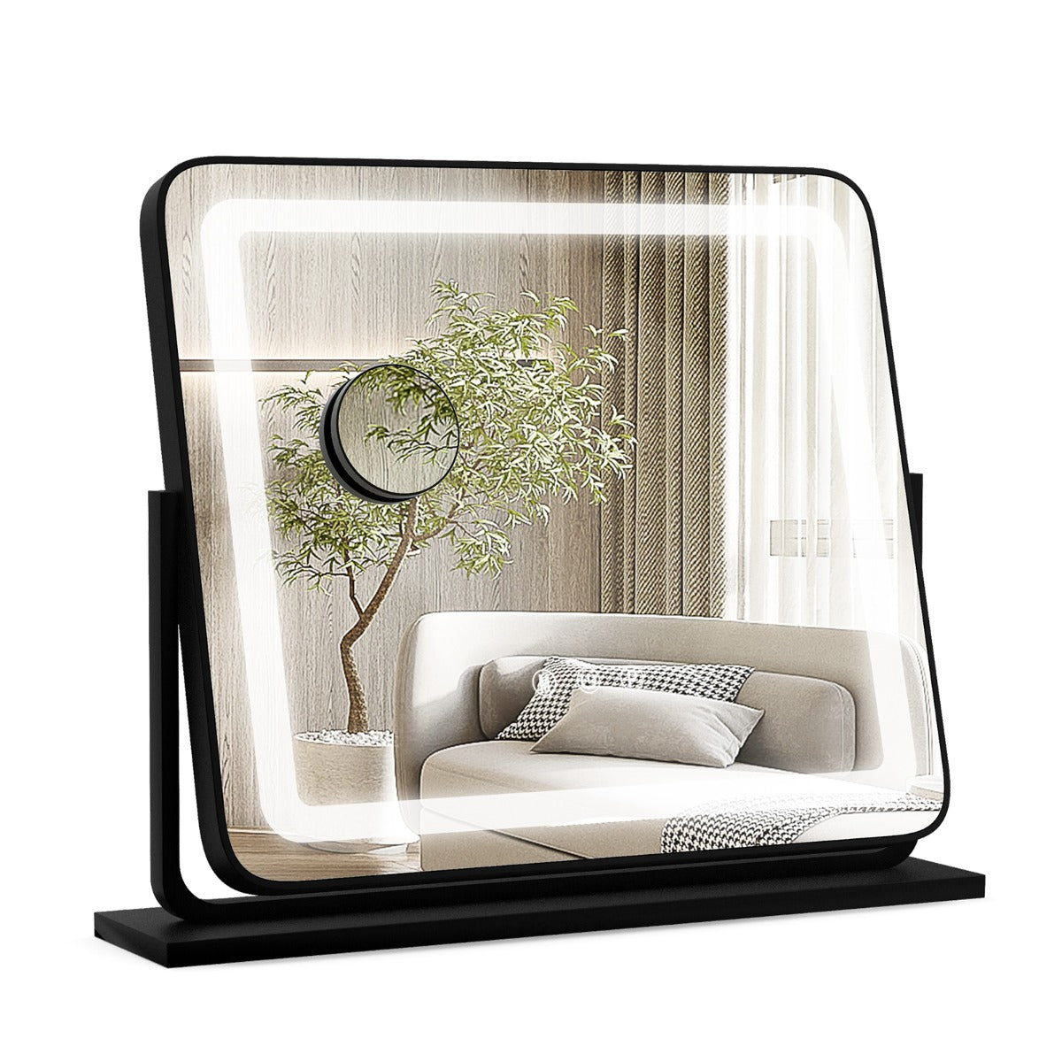 Espejo Iluminado Led de Mesa y Giratorio de 360° con 3 Modos de Iluminación de Color 56 x 12 x 48 cm Negro