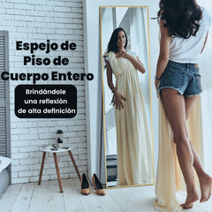 Espejo Rectangular 160x40cm de Pie o de Pared con Cristal Inastillable Marco de Aleación de Aluminio para Dormitorio Vestíbulo Oro