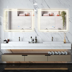 Espejo de Baño LED 80 x 60 CM Espejo Rectangular de Pared con Luces Regulables de 3 Colores Interruptor Táctil Función Antivaho y Memoria