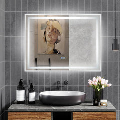 Espejo de Baño LED 80 x 60 CM Espejo Rectangular de Pared con Luces Regulables de 3 Colores Interruptor Táctil Función Antivaho y Memoria