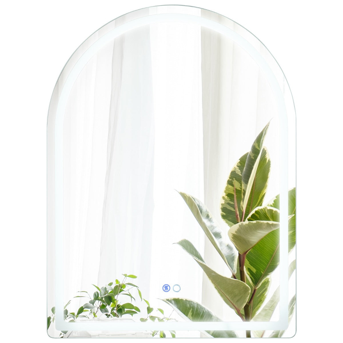 Espejo de Baño LED 80 x 60 CM Espejo Arqueado Montado en la Pared con Luces Regulables Interruptor Táctil Función Antivaho y Memoria