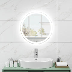 Espejo LED para Baño de 60 x 60 CM Espejo Redondo Montado en la Pared con Luces Regulables Interruptor Táctil Función Antivaho y Memoria