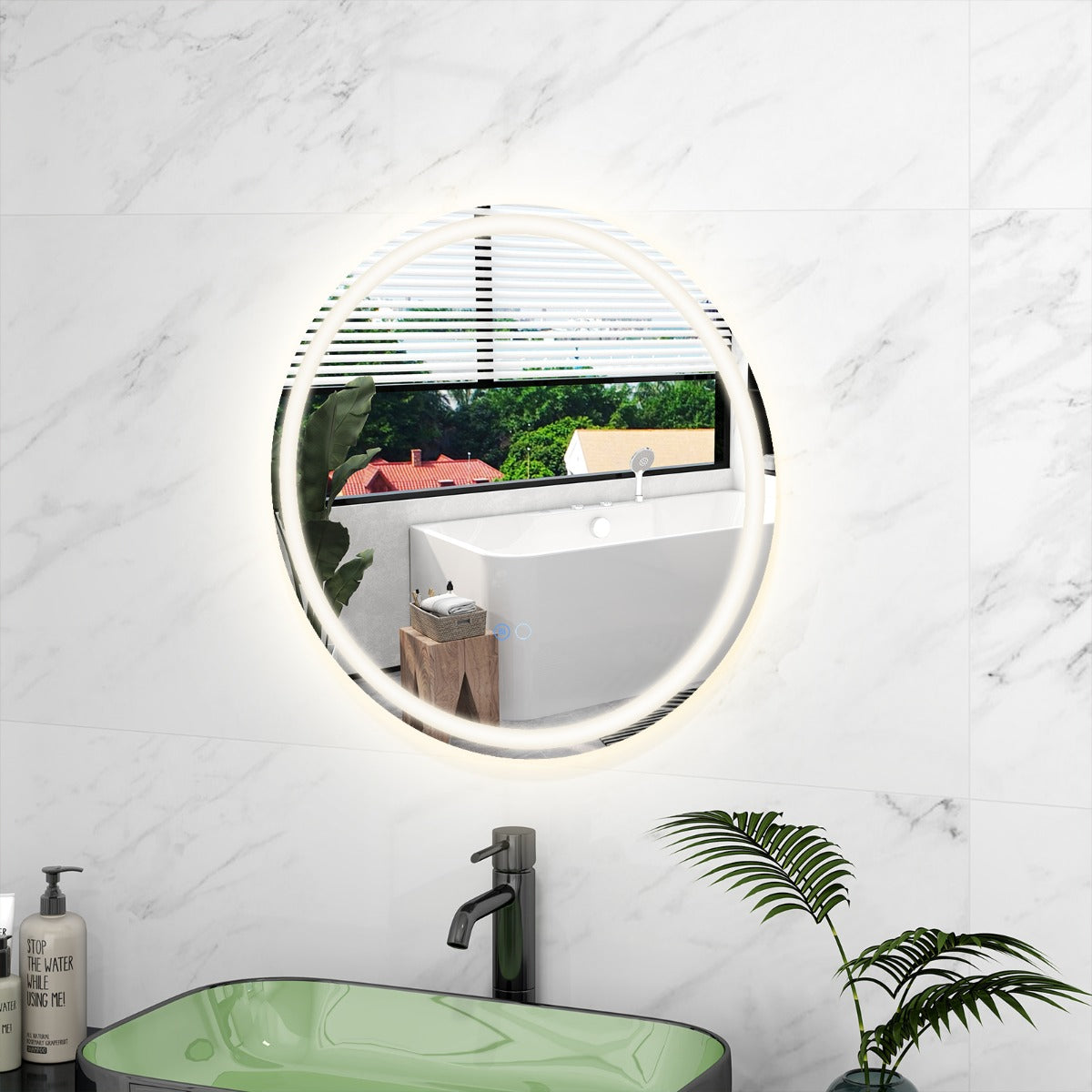 Espejo LED para Baño de 60 x 60 CM Espejo Redondo Montado en la Pared con Luces Regulables Interruptor Táctil Función Antivaho y Memoria