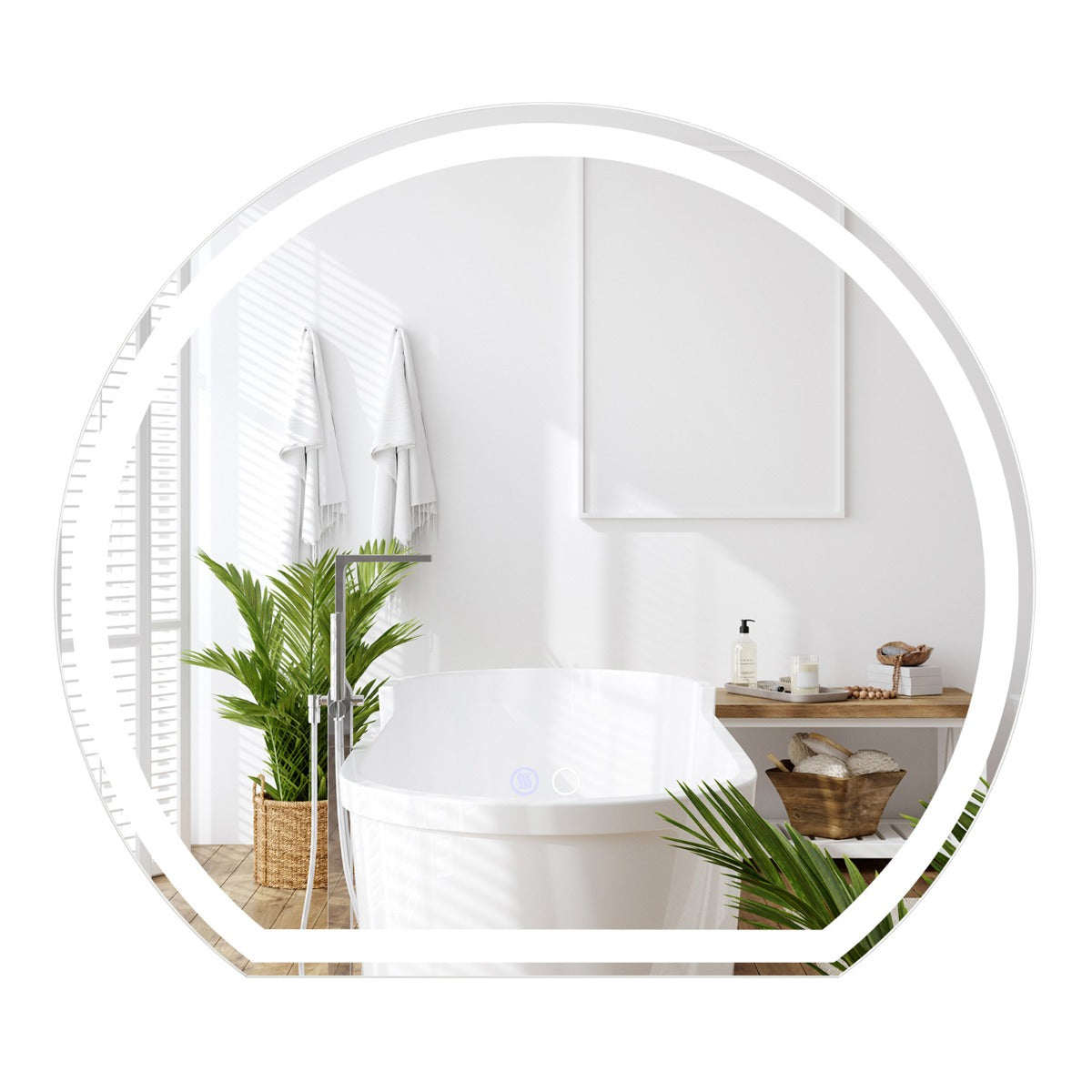 Espejo LED para Baño de 60 x 54 CM Espejo Redondo Montado en la Pared con Luces Regulables Interruptor Táctil Función Antivaho y Memoria