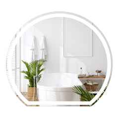Espejo LED para Baño de 60 x 54 CM Espejo Redondo Montado en la Pared con Luces Regulables Interruptor Táctil Función Antivaho y Memoria
