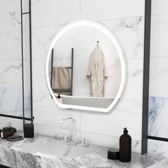 Espejo LED para Baño de 60 x 54 CM Espejo Redondo Montado en la Pared con Luces Regulables Interruptor Táctil Función Antivaho y Memoria