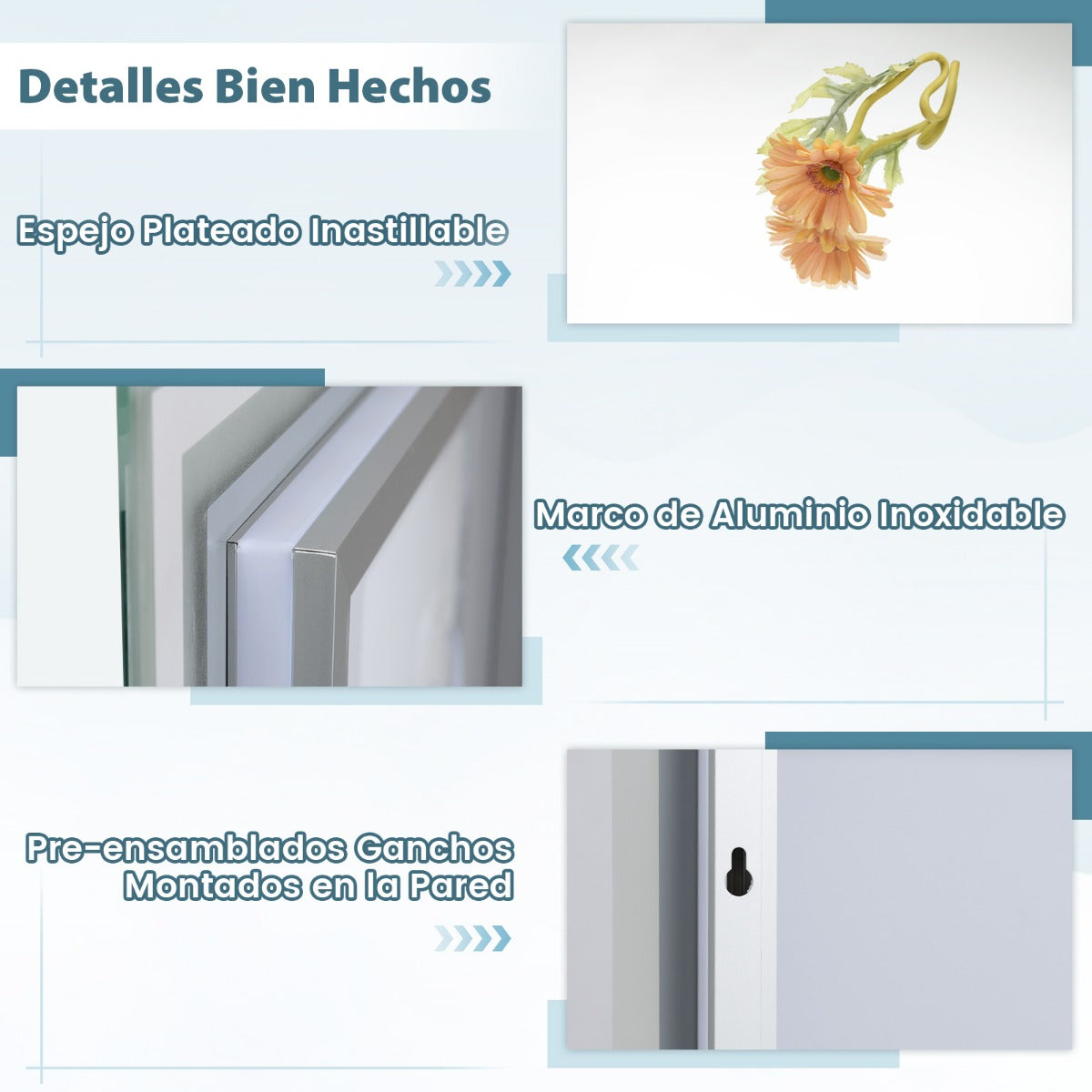 Espejo de Baño LED 80 x 60 CM Espejo Rectangular de Pared con Luces Regulables de 3 Colores Interruptor Táctil Función Antivaho y Memoria