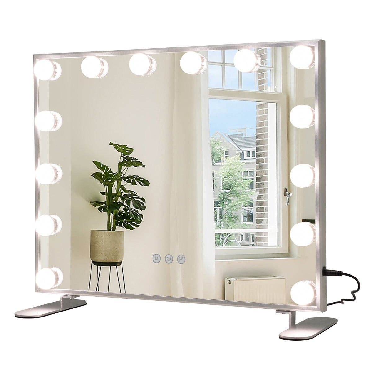 Espejo Maquillaje con Luces LED 2 en 1 de Mesa & de Pared Espejo Tocador Rectangular con 3 Modos de Iluminación Control Táctil 50 x 40 cm