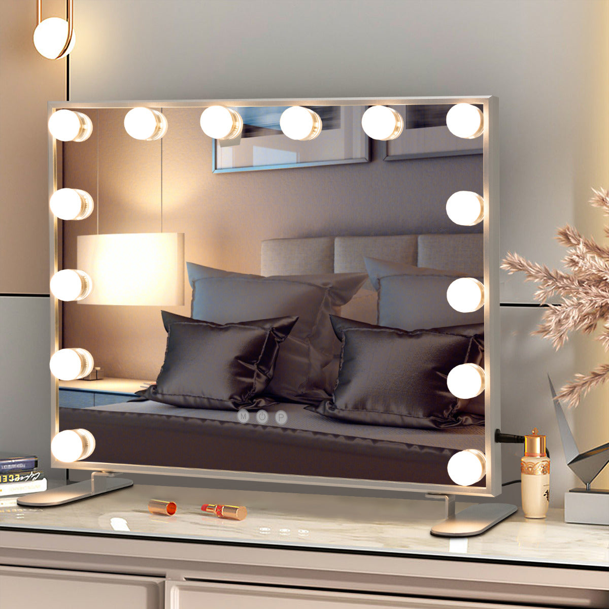 Espejo Maquillaje con Luces LED 2 en 1 de Mesa & de Pared Espejo Tocador Rectangular con 3 Modos de Iluminación Control Táctil 50 x 40 cm