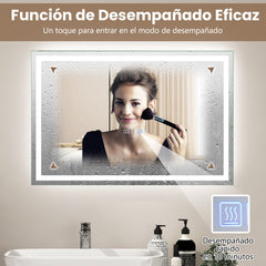 Espejo Rectangular de Baño con Luz LED Brillo Ajustable Continuamente 3 Temperaturas de Color Función Antivaho y de Memoria 75 x 50 cm