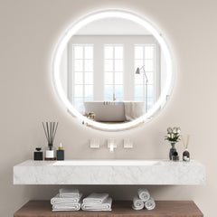 Espejo Redondo de Baño con Luz LED Brillo Ajustable Continuamente 3 Temperaturas de Color Función Antivaho y de Memoria 60 x 60 cm