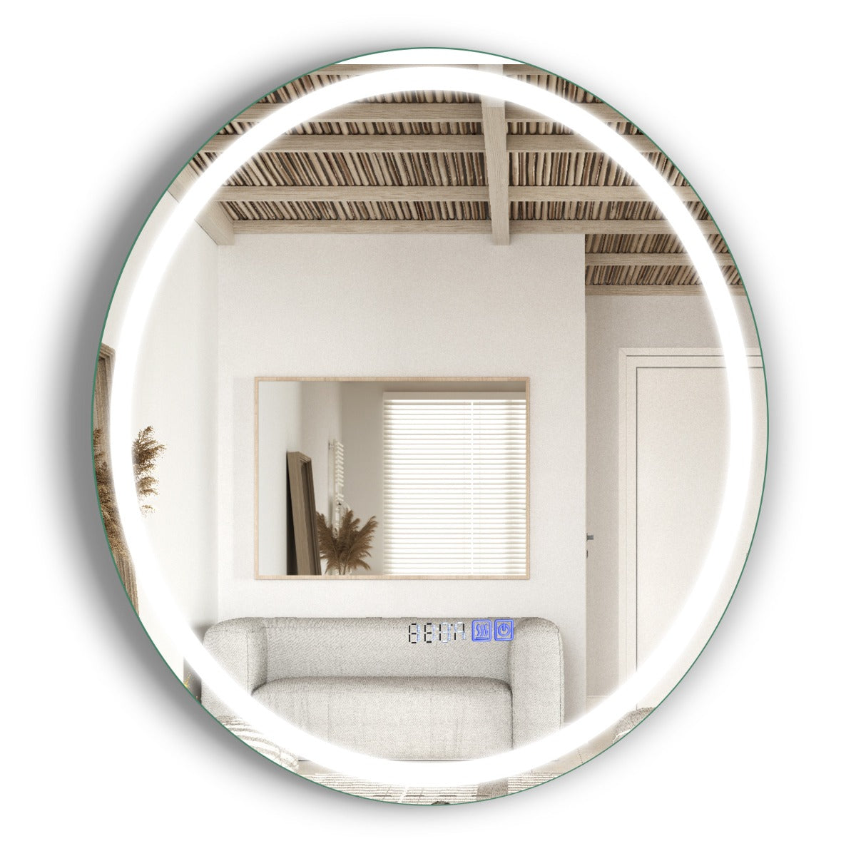 Espejo Redondo de Baño con Luz LED Brillo Ajustable Continuamente 3 Temperaturas de Color Función Antivaho y de Memoria 60 x 60 cm