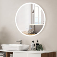 Espejo Redondo de Baño con Luz LED Brillo Ajustable Continuamente 3 Temperaturas de Color Función Antivaho y de Memoria 60 x 60 cm