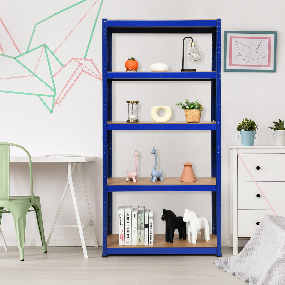Estante con 5 Niveles y Repisas Regulables con Estructura en Acero Resistente para Casa Oficina Dormitorio Garaje 90 x 40 x 180 cm Azul