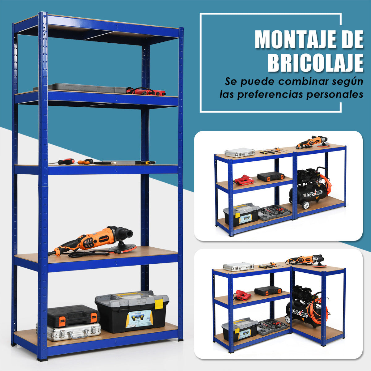 Estante con 5 Niveles y Repisas Regulables con Estructura en Acero Resistente para Casa Oficina Dormitorio Garaje 90 x 40 x 180 cm Azul
