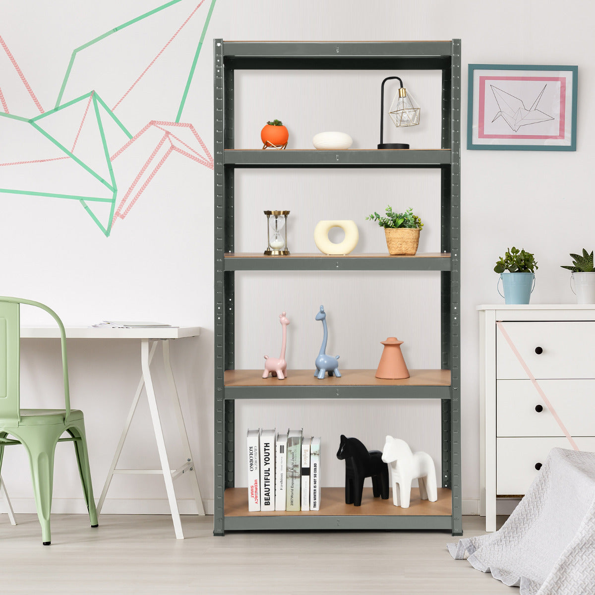 Estante con 5 Niveles y Repisas Regulables con Estructura en Acero Resistente para Casa Oficina Dormitorio Garaje 90 x 40 x 180 cm Gris
