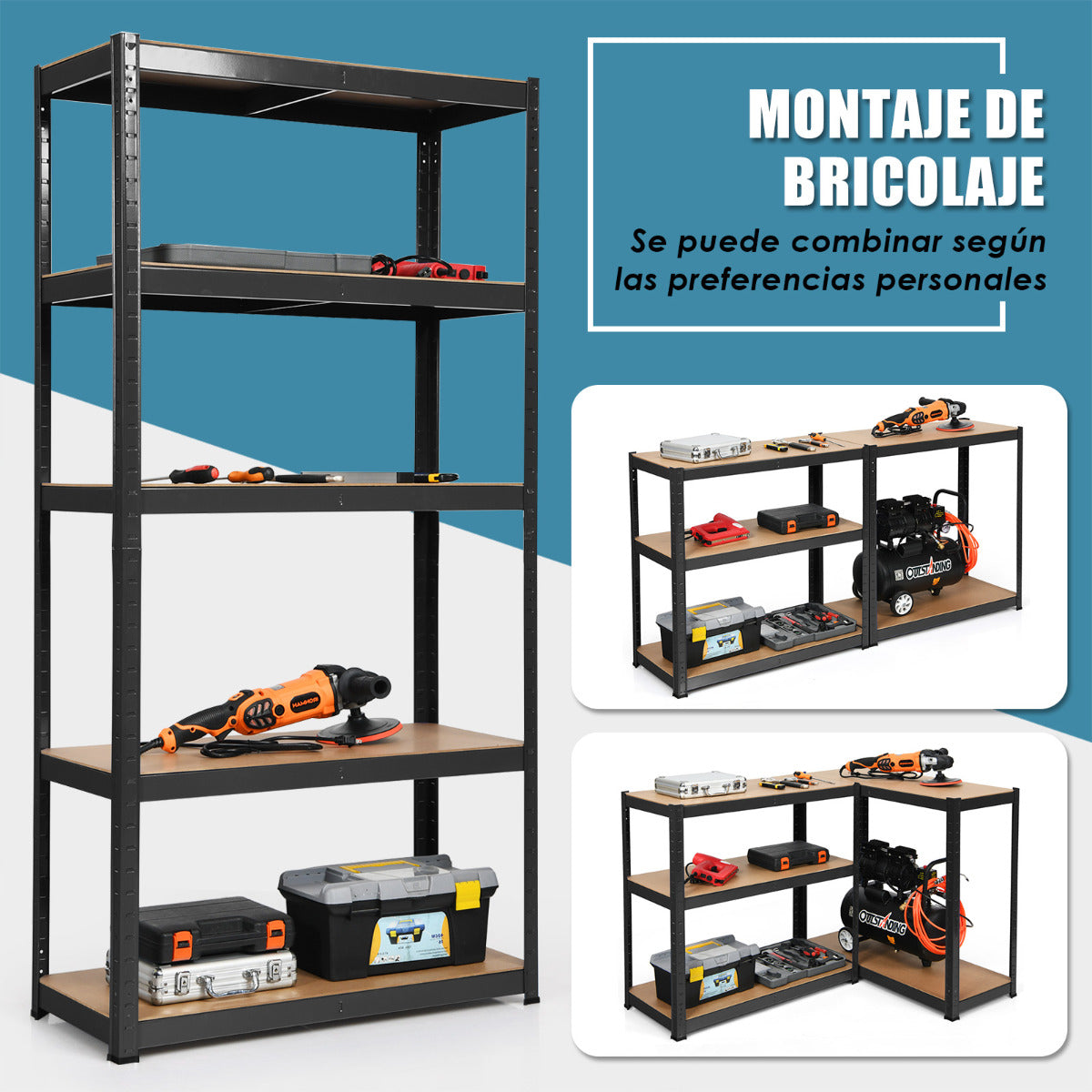 Estante con 5 Niveles y Repisas Regulables con Estructura en Acero Resistente para Casa Oficina Dormitorio Garaje 90 x 40 x 180 cm Negro