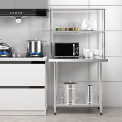 Estante Superior de Acero Inoxidable con Estante Inferior Ajustable Estante de 2 Niveles para Restaurante Hogar y Cocina 92 x 30 x 85 cm