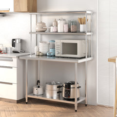 Estante Superior de Acero Inoxidable con Estante Inferior Ajustable Estante de 2 Niveles para Restaurante Hogar y Cocina 122 x 30 x 85 cm