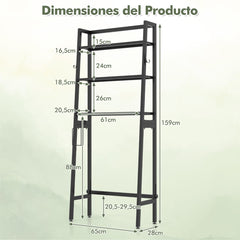 Estante de Almacenamiento de 3 Niveles Independiente de Baño con Barra Inferior Ajustable Soporte para Papel 2 Ganchos Laterales Negro