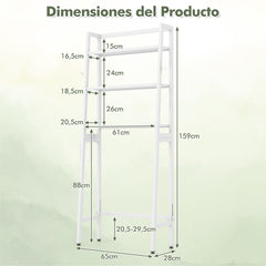 Estante de Almacenamiento de 3 Niveles Independiente de Baño con Barra Inferior Ajustable Soporte para Papel 2 Ganchos Laterales Blanco