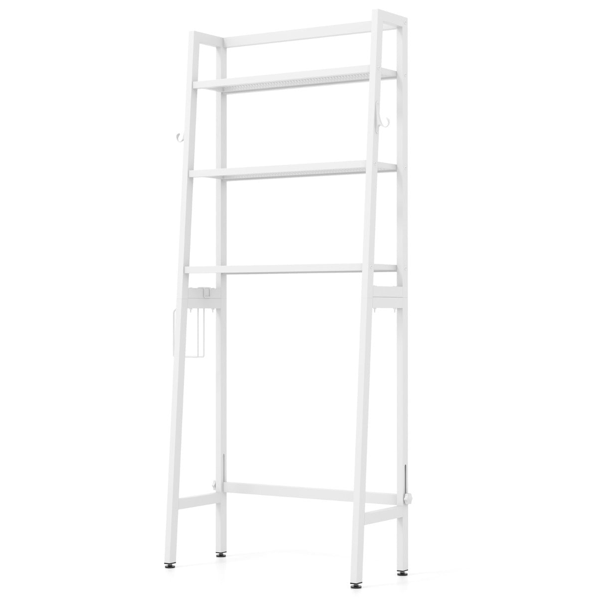 Estante de Almacenamiento de 3 Niveles Independiente de Baño con Barra Inferior Ajustable Soporte para Papel 2 Ganchos Laterales Blanco