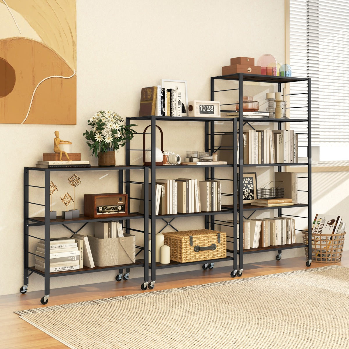 Estante de Almacenamiento Plegable de 4 Niveles con Ruedas Bloqueables Gran Capacidad para Cocina Sala de Estar 76 x 36 x 122 cm Negro