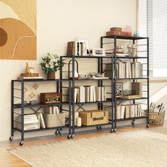 Estante de Almacenamiento Plegable de 4 Niveles con Ruedas Bloqueables Gran Capacidad para Cocina Sala de Estar 76 x 36 x 122 cm Negro