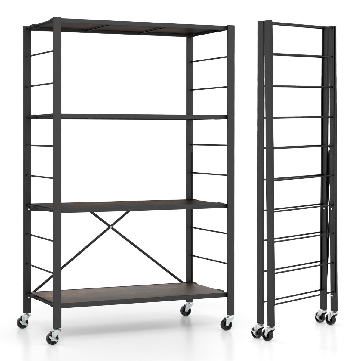 Estante de Almacenamiento Plegable de 4 Niveles con Ruedas Bloqueables Gran Capacidad para Cocina Sala de Estar 76 x 36 x 122 cm Negro